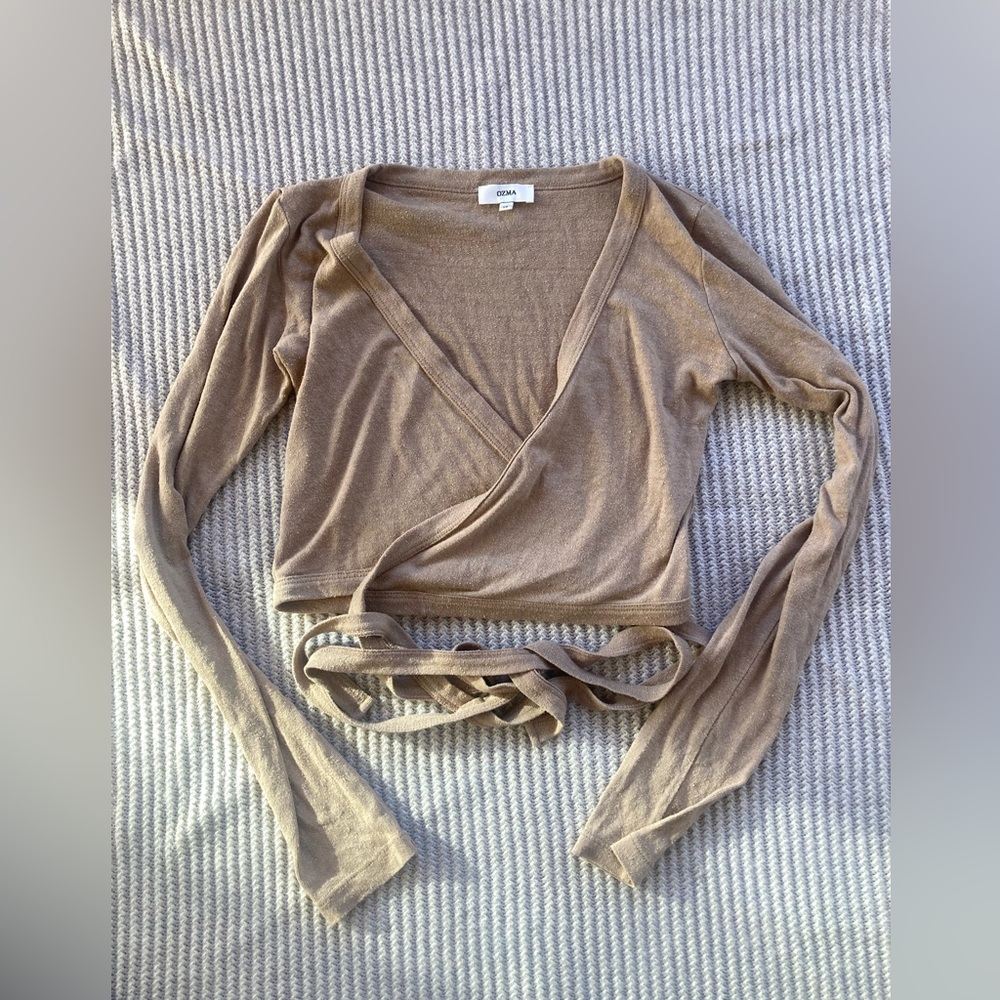 Like New Ozma of California Dance Wrap Top, Regen Silk Noil Jersey, Tea